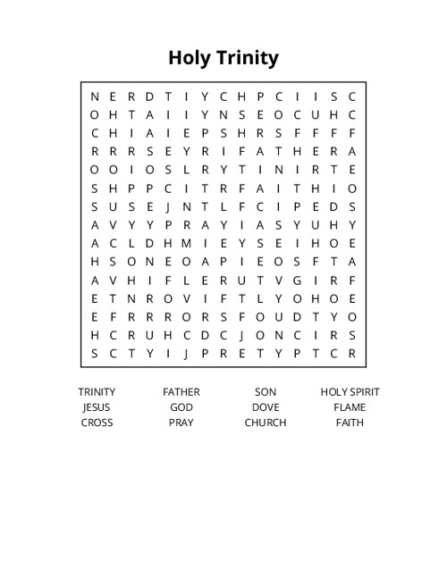 Holy Trinity Word Search Puzzle