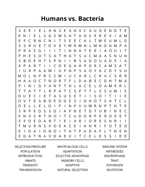 Humans vs. Bacteria Word Search Puzzle
