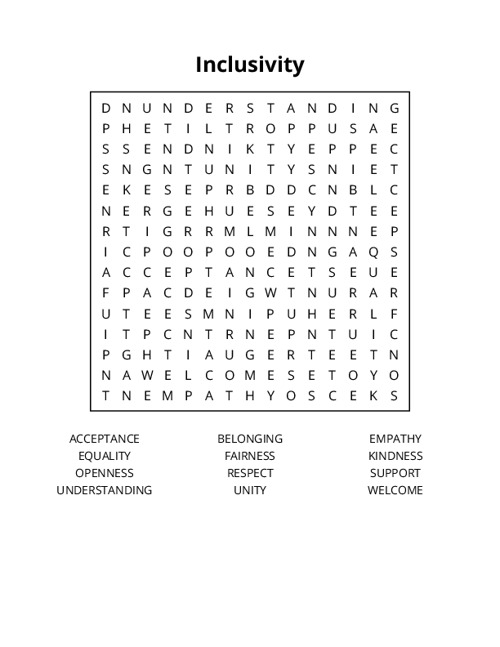 Inclusivity Word Search Puzzle