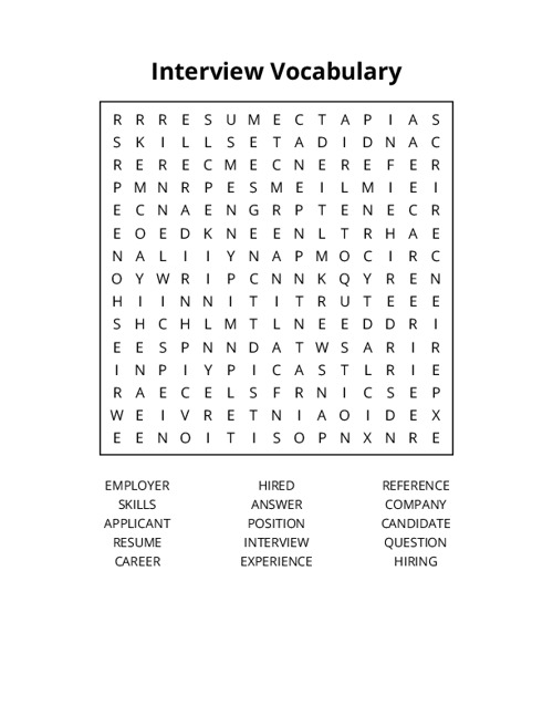 Interview Vocabulary Word Search Puzzle