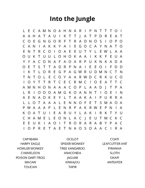 Into the Jungle Word Search Puzzle