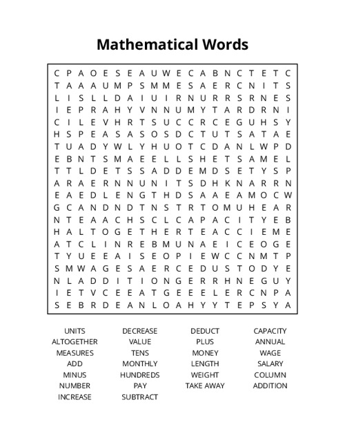 Mathematical Words Word Search Puzzle