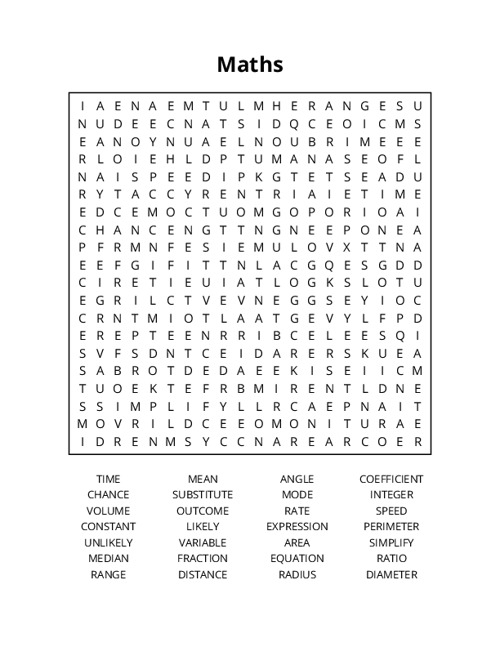 Maths Word Search Puzzle