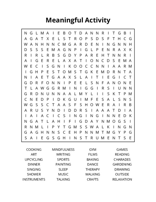 Meaningful Activity Word Search Puzzle