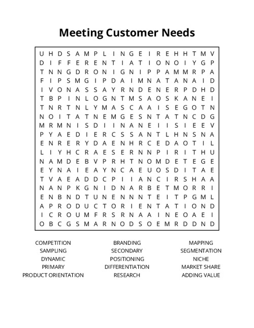 Meeting Customer Needs Word Search Puzzle