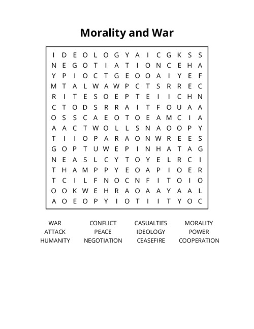 Morality and War Word Search Puzzle
