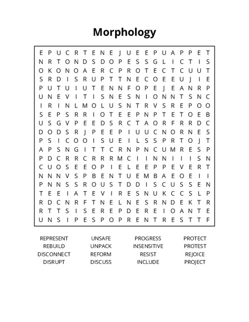Morphology Word Search Puzzle
