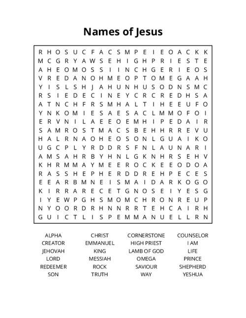 Names of Jesus Word Search Puzzle