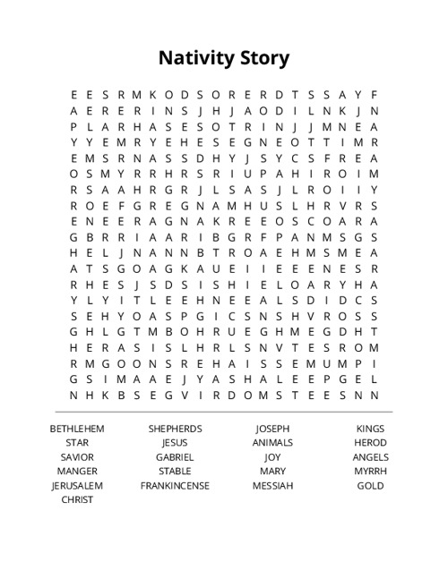 Nativity Story Word Search Puzzle