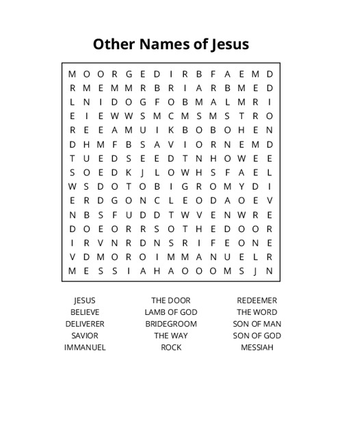 Other Names of Jesus Word Search Puzzle