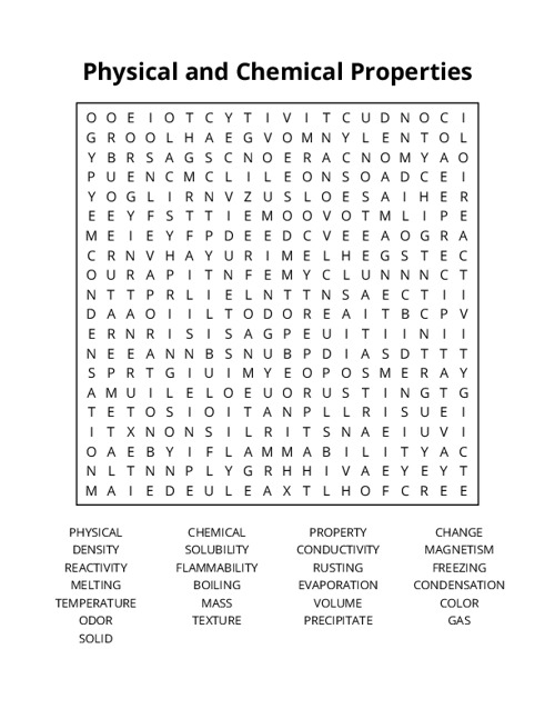 Physical and Chemical Properties Word Search Puzzle