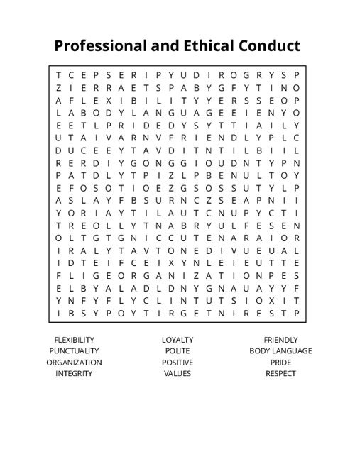 Professional and Ethical Conduct Word Search Puzzle