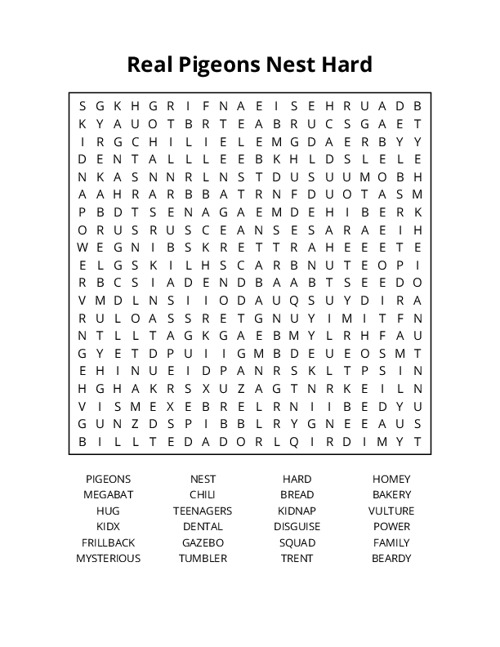 Real Pigeons Nest Hard Word Search Puzzle