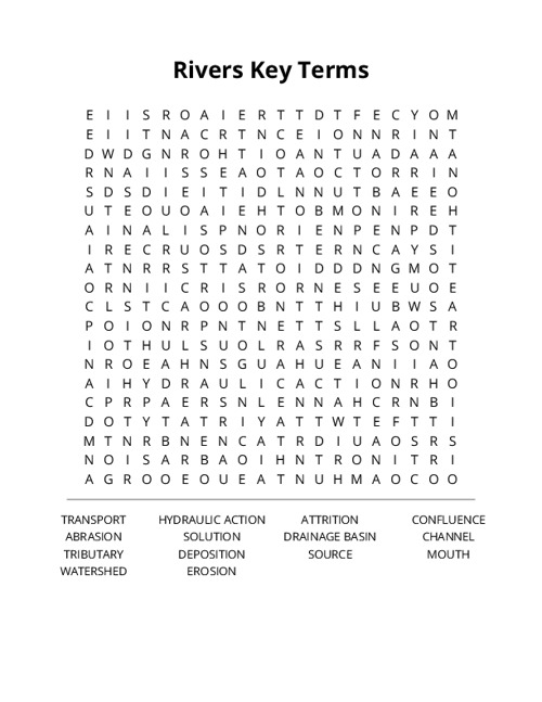 Rivers Key Terms Word Search Puzzle