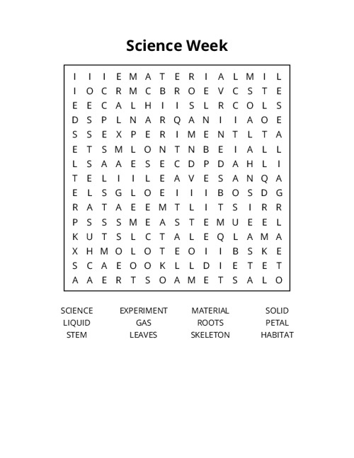 Science Week Word Search Puzzle