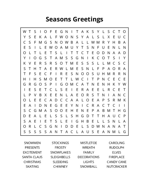 Seasons Greetings Word Search Puzzle