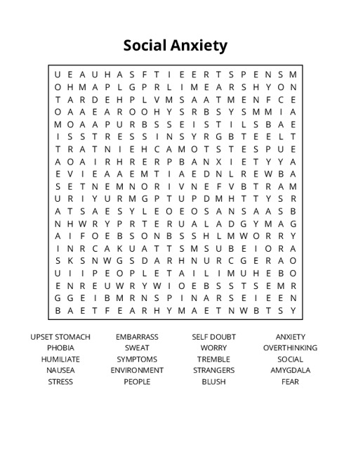 Social Anxiety Word Search Puzzle
