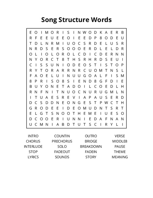 Song Structure Words Word Search Puzzle