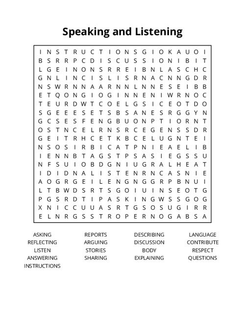 Speaking and Listening Word Search Puzzle