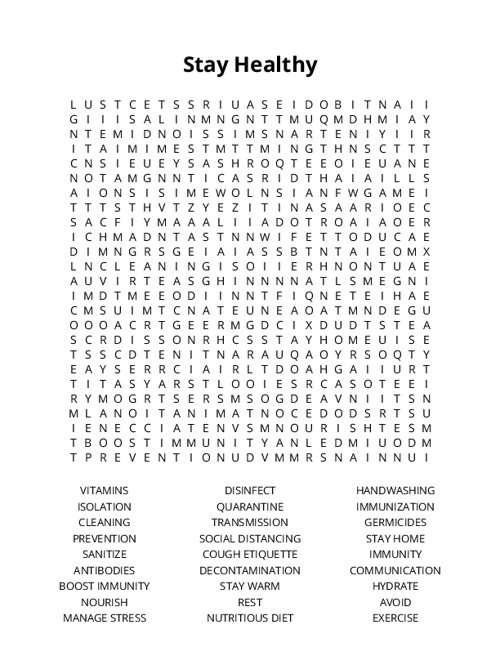 Stay Healthy Crossword Puzzle