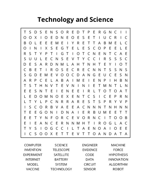 Technology and Science Word Search Puzzle