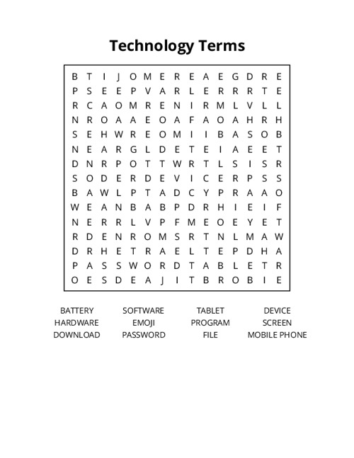 Technology Terms Word Search Puzzle