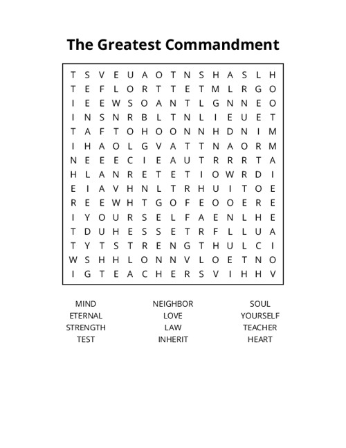 The Greatest Commandment Word Search Puzzle