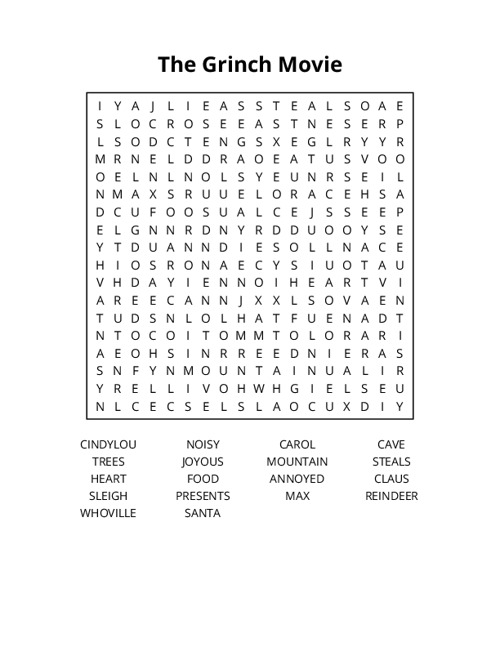 The Grinch Movie Word Search Puzzle
