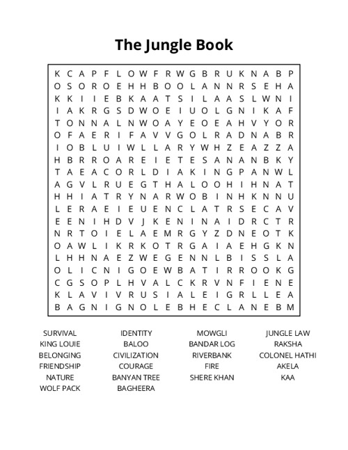 The Jungle Book Word Search Puzzle