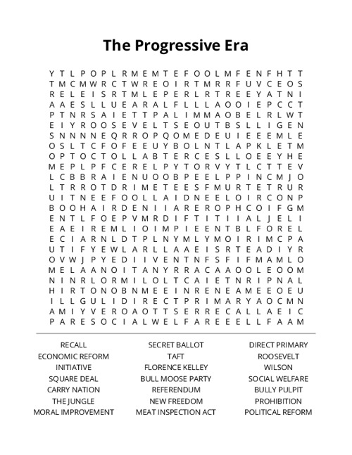 The Progressive Era Word Search Puzzle