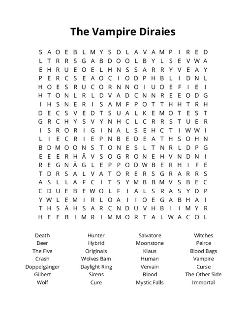 The Vampire Diraies Word Search Puzzle