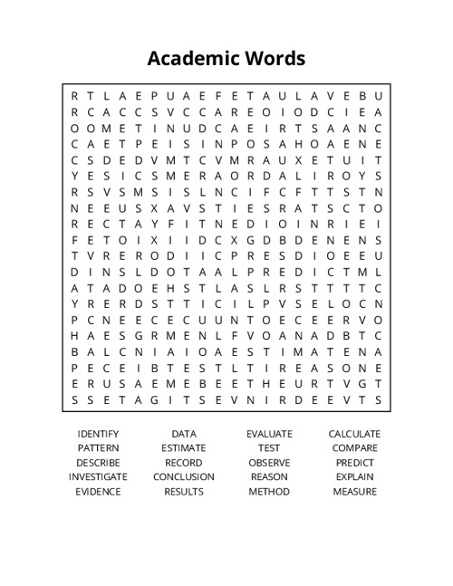 Academic Words Word Search Puzzle