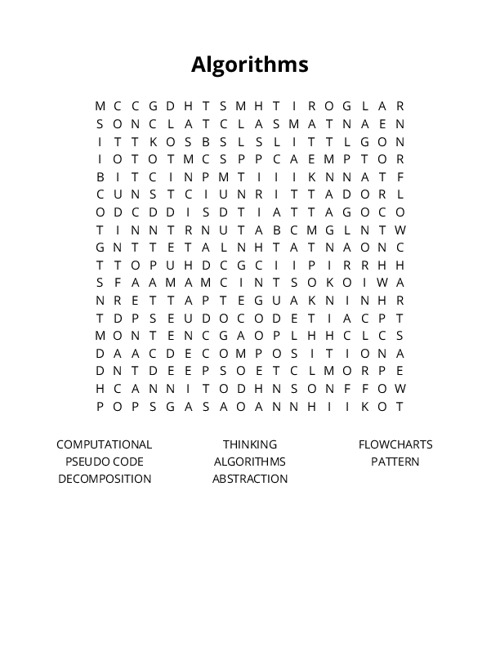 Algorithms Word Search Puzzle