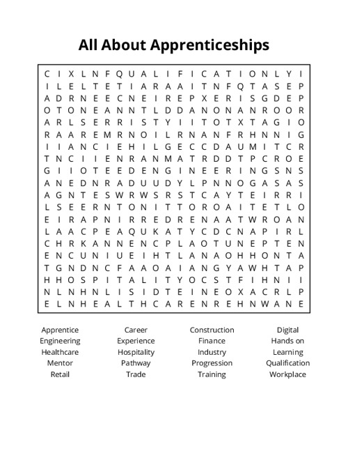 All About Apprenticeships Word Search Puzzle