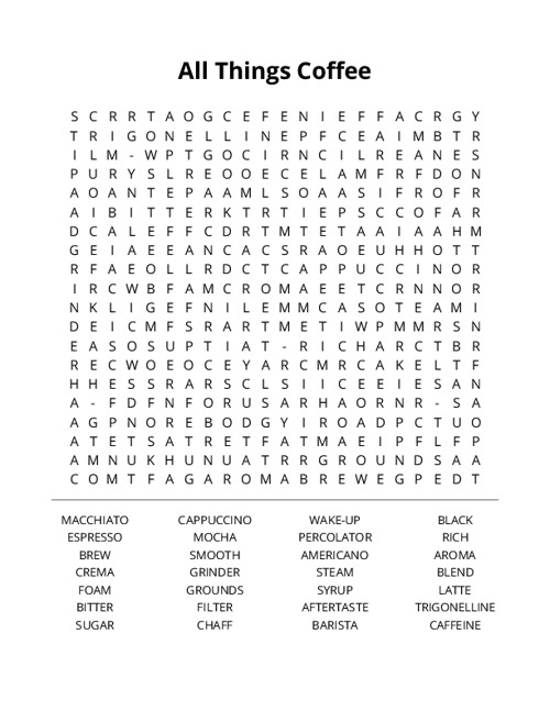 All Things Coffee Word Search Puzzle