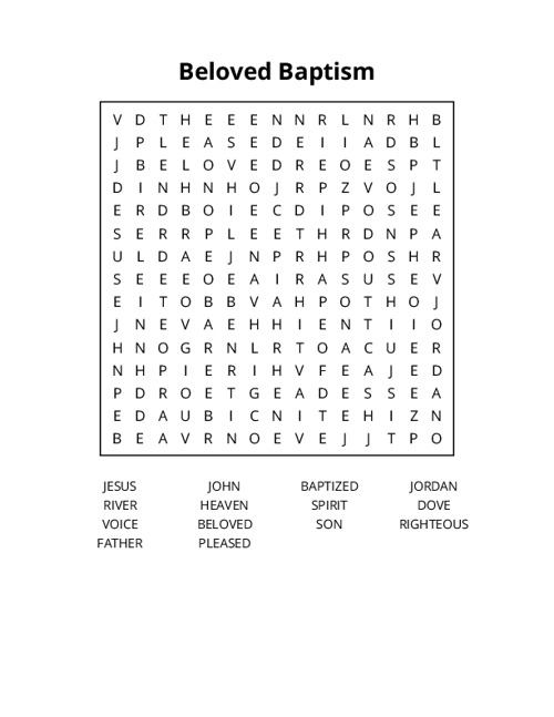 Beloved Baptism Word Search Puzzle