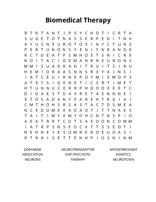 Biomedical Therapy Word Search Puzzle
