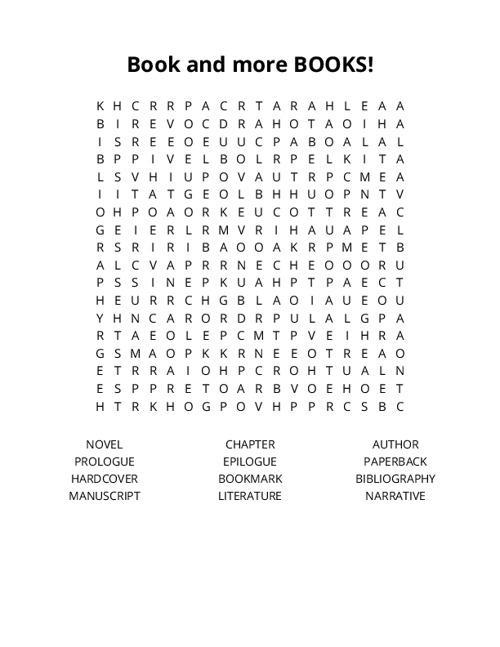 Book and more BOOKS! Word Search Puzzle