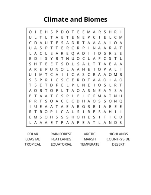 Climate and Biomes Word Search Puzzle