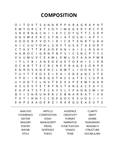 COMPOSITION Word Search Puzzle