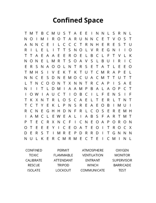Confined Space Word Search Puzzle