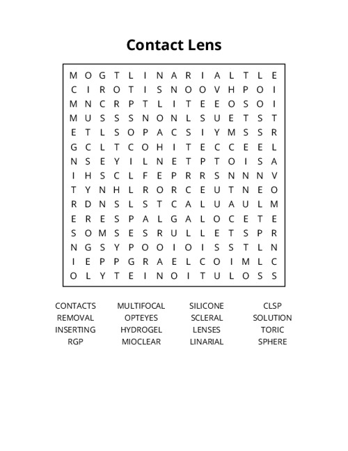 Contact Lens Word Search Puzzle