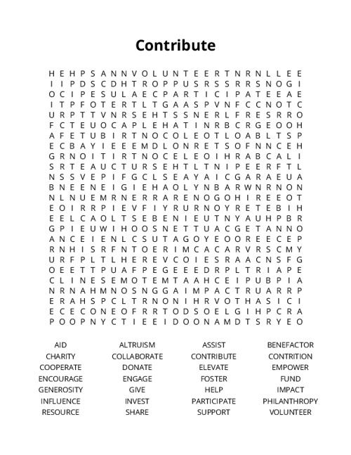 Contribute Word Search Puzzle