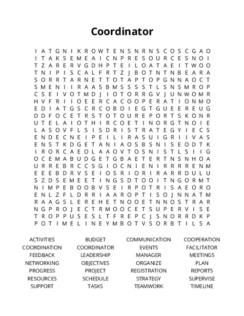 Coordinator Word Search Puzzle