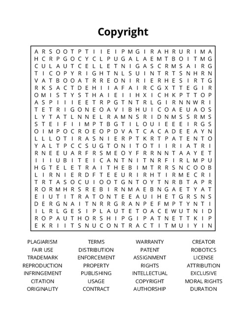 Copyright Word Search Puzzle