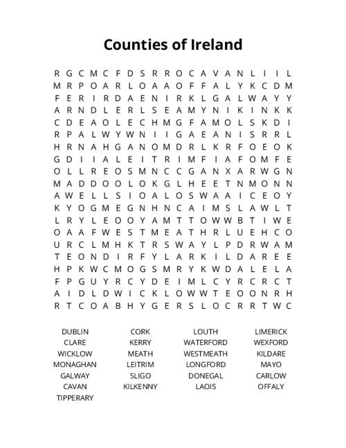 Counties of Ireland Word Search Puzzle