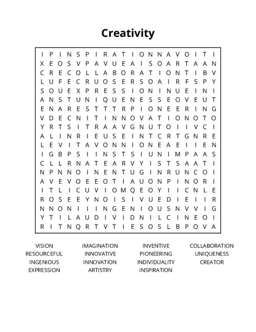 Creativity Word Search Puzzle