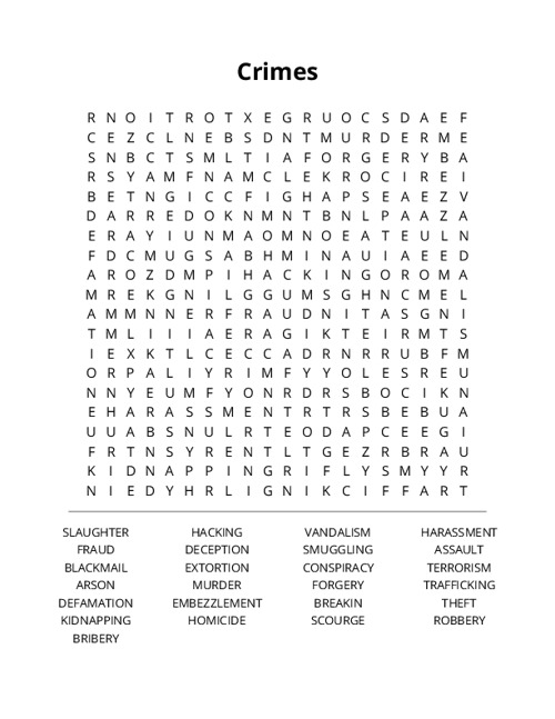 Crimes Word Search Puzzle