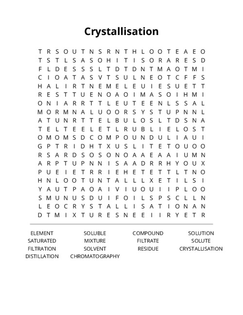 Crystallisation Word Search Puzzle
