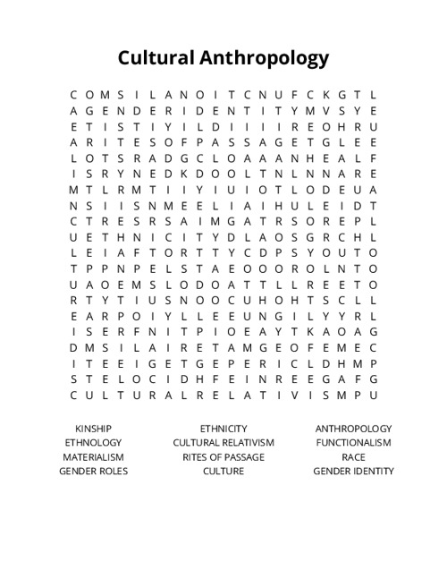 Cultural Anthropology Word Search Puzzle